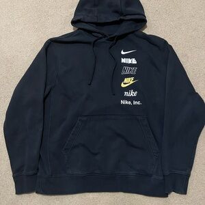 Nike Men's Black Hoodie with Multi-Logo Design